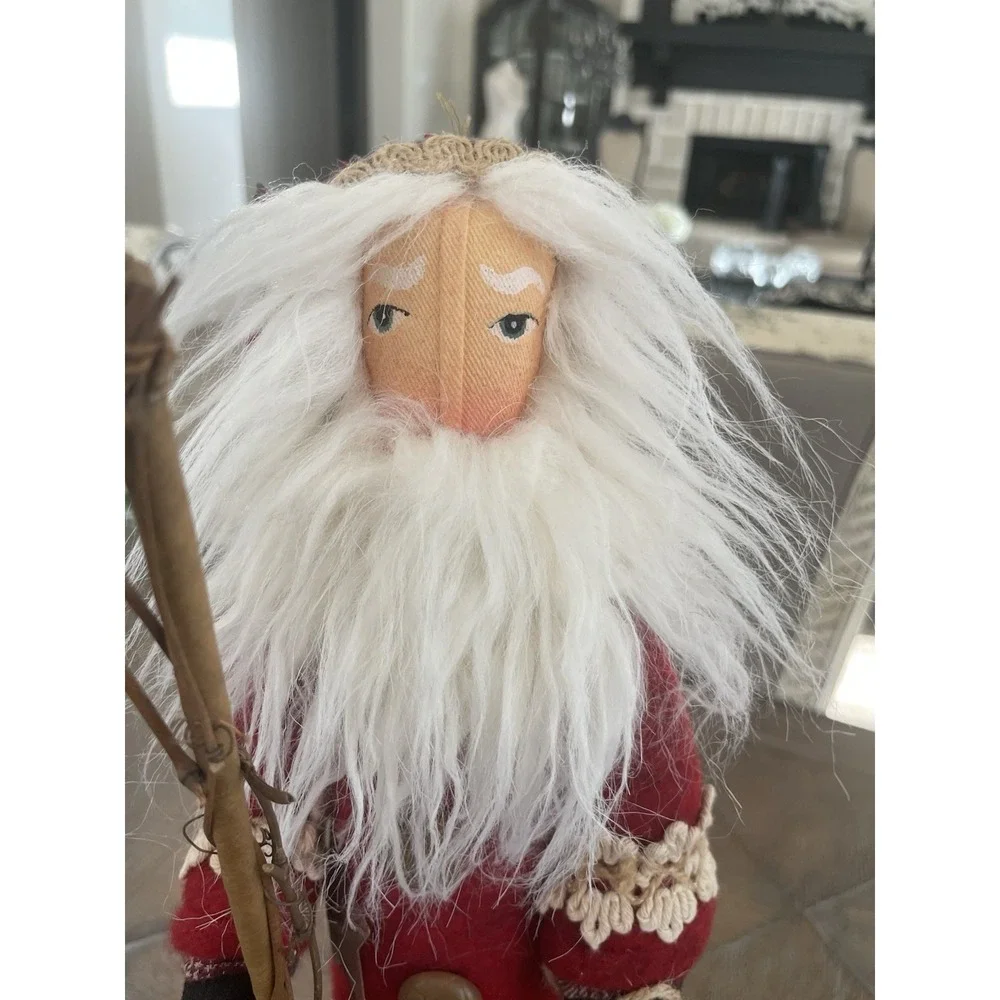 Rustic Old World Santa Clause Snowshoes Painted Cloth Face 17